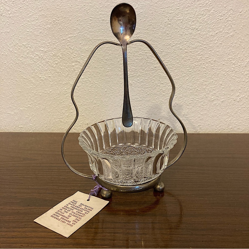 Falstaff By England Silver Plate & Crystal Royal Edwardian Sauce Bowl & Stand